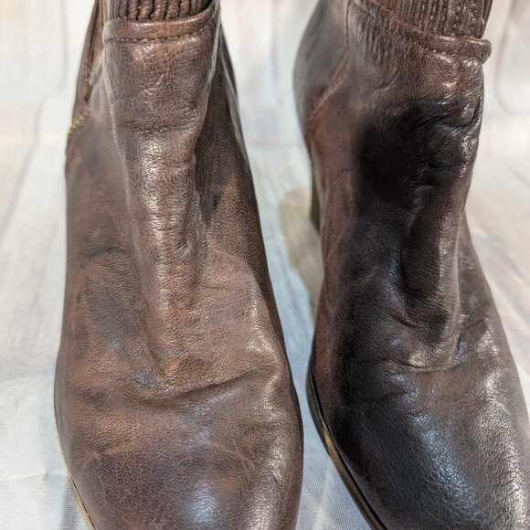 Frye Women's Brown Leather Corby Side Zip Ruched Wedge Ankle Boot Size 8M - Picture 7 of 12